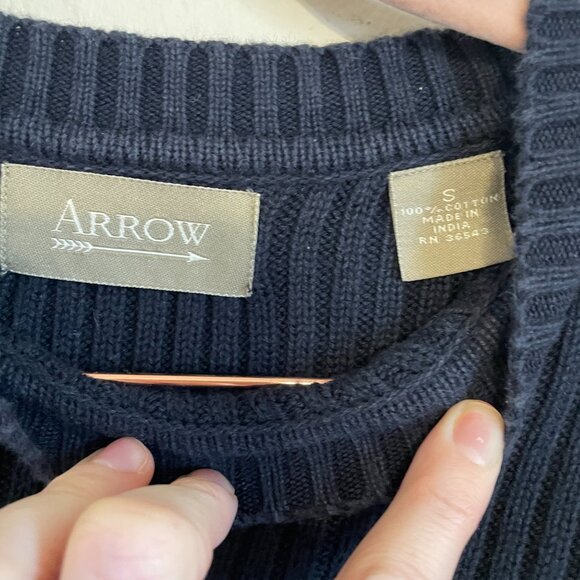Arrow | Navy/Gray/Burgundy Ribbed Cotton Crewneck Sweater Small - Picture 3 of 5